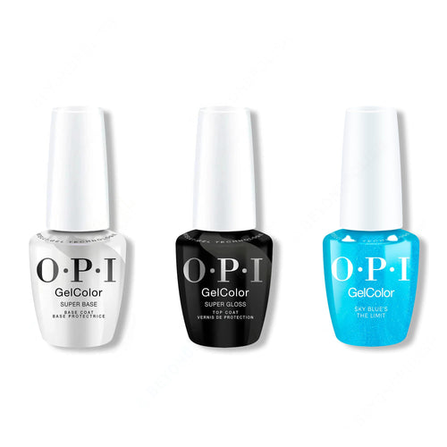 OPI GelColor Intelli-Gel Combo - Super Base Coat, Super Gloss Top Coat & Sky Blue's the Limit