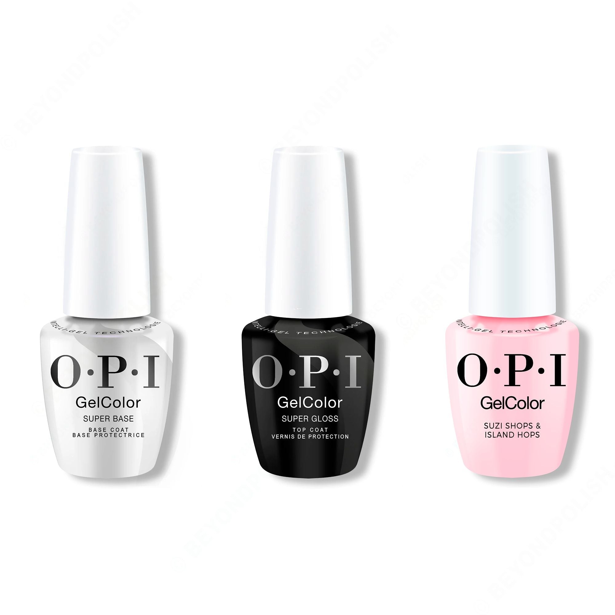 OPI GelColor Intelli-Gel Combo - Super Base Coat, Super Gloss Top Coat & Suzi Shops & Island Hops - Gel Polish at Beyond Polish