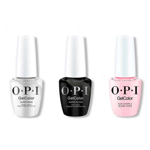 OPI GelColor Intelli-Gel Combo - Super Base Coat, Super Gloss Top Coat & Suzi Shops & Island Hops