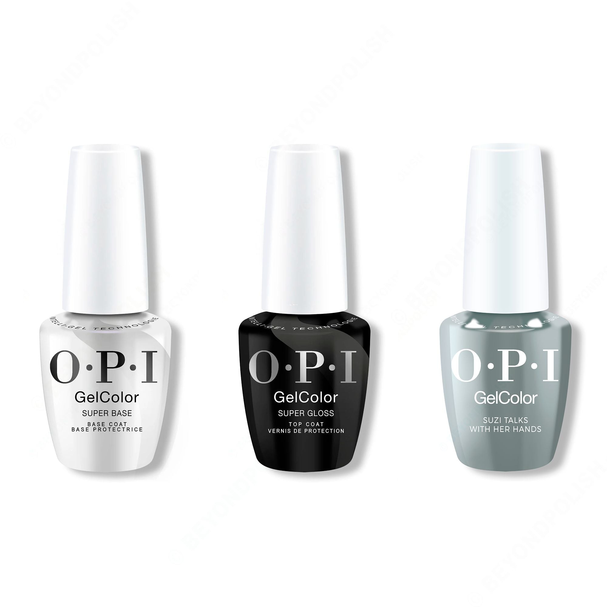 OPI GelColor Intelli-Gel Combo - Super Base Coat, Super Gloss Top Coat & Suzi Talks With Her Hands - Gel Polish at Beyond Polish