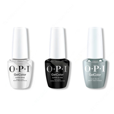 OPI GelColor Intelli-Gel Combo - Super Base Coat, Super Gloss Top Coat & Suzi Talks With Her Hands - Gel Polish at Beyond Polish