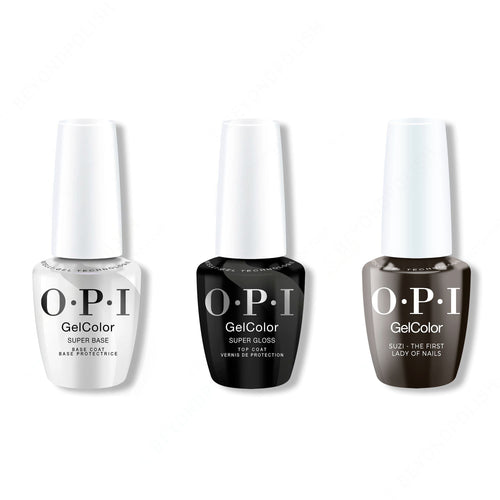 OPI GelColor Intelli-Gel Combo - Super Base Coat, Super Gloss Top Coat & Suzi The First Lady Of Nails