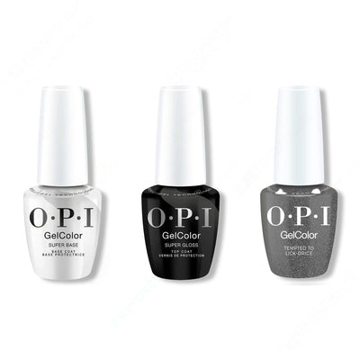OPI GelColor Intelli-Gel Combo - Super Base Coat, Super Gloss Top Coat & Tempted to Lick-orice - Gel Polish at Beyond Polish