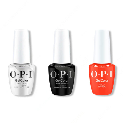 OPI GelColor Intelli-Gel Combo - Super Base Coat, Super Gloss Top Coat & Totally Red-ical