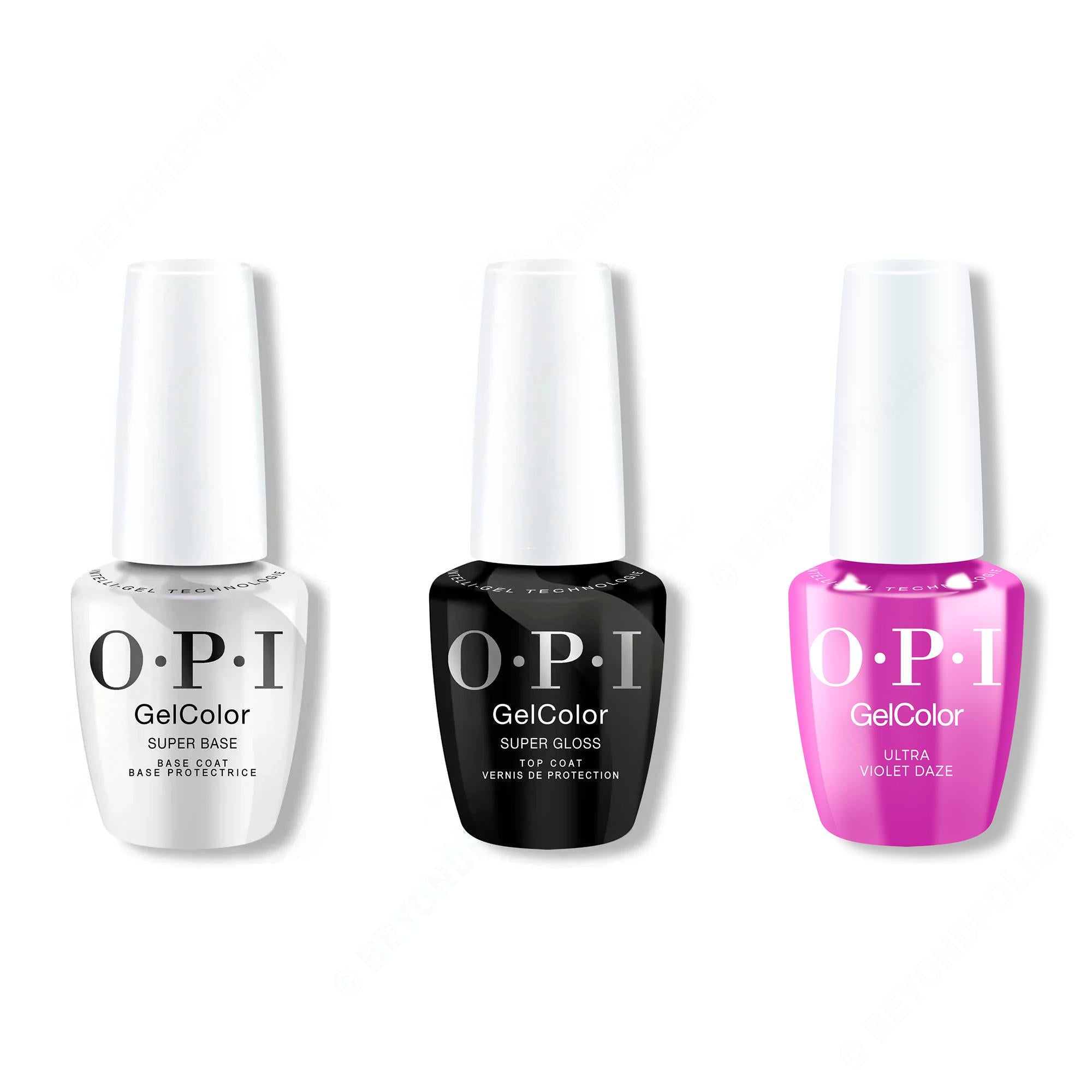 OPI GelColor Intelli-Gel Combo - Super Base Coat, Super Gloss Top Coat & Ultra Violet Daze - Gel Polish at Beyond Polish