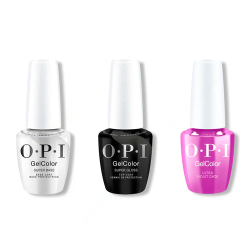 OPI GelColor Intelli-Gel Combo - Super Base Coat, Super Gloss Top Coat & Ultra Violet Daze