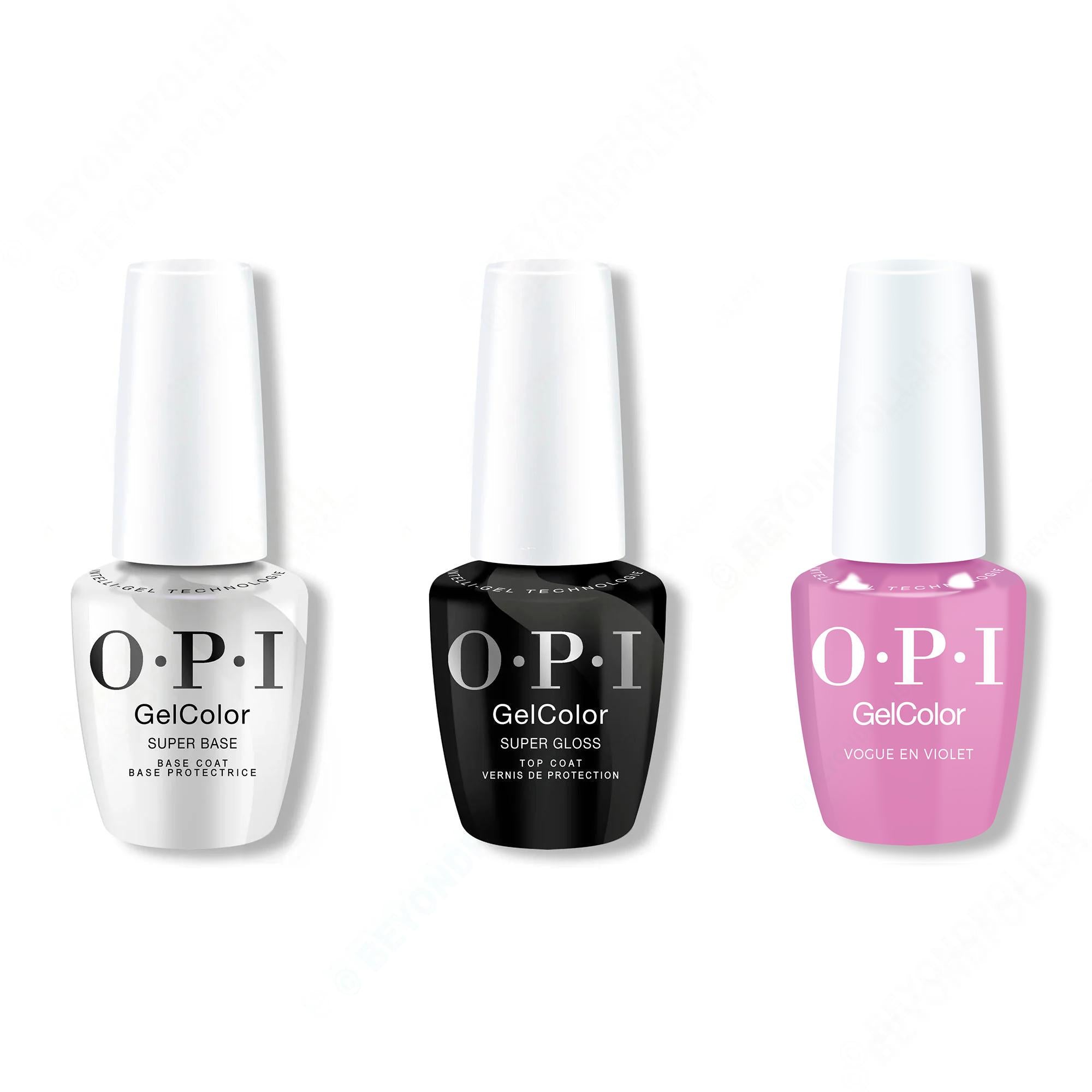 OPI GelColor Intelli-Gel Combo - Super Base Coat, Super Gloss Top Coat & Vogue en Violet - Gel Polish at Beyond Polish