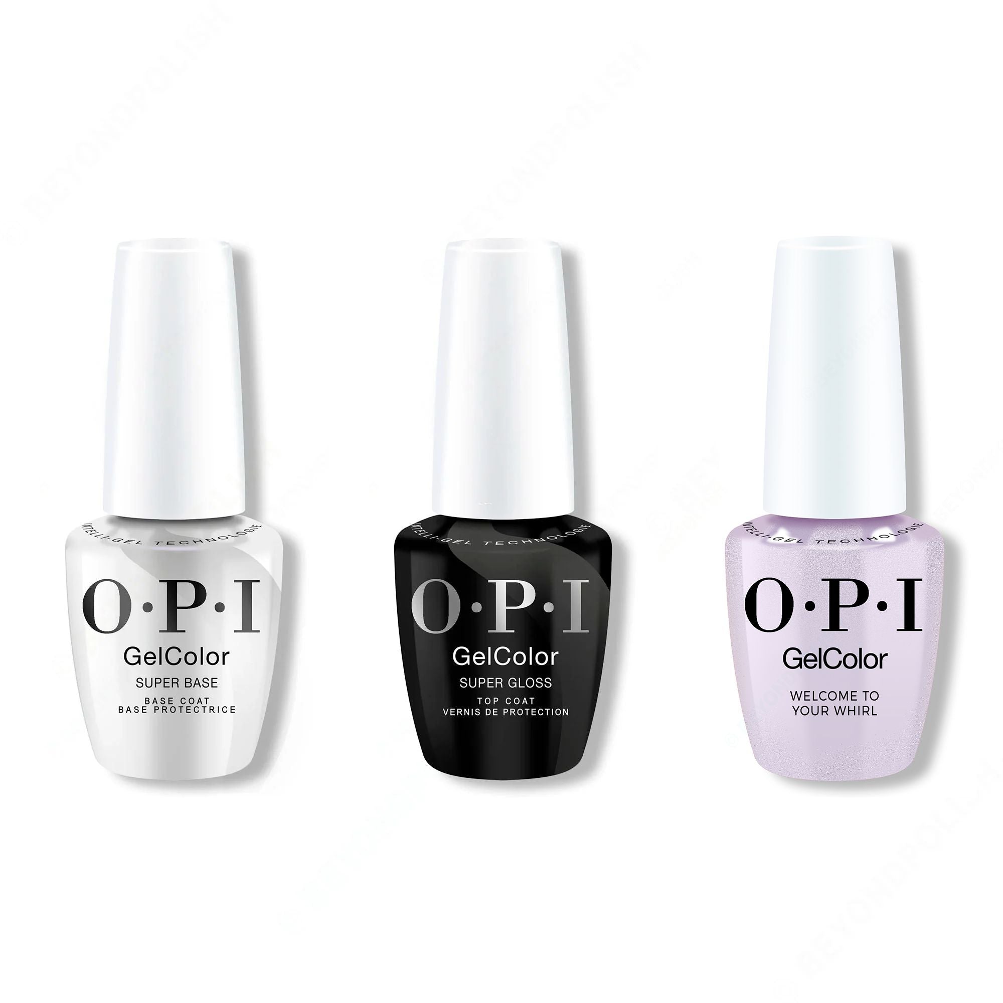 OPI GelColor Intelli-Gel Combo - Super Base Coat, Super Gloss Top Coat & Welcome to Your Whirl - Gel Polish at Beyond Polish