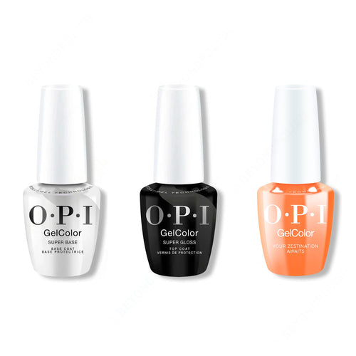 OPI GelColor Intelli-Gel Combo - Super Base Coat, Super Gloss Top Coat & Your Zestination Awaits