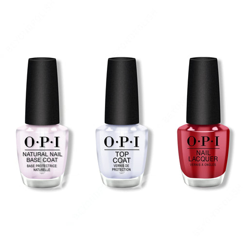OPI - Nail Lacquer Combo - Base, Top & Red Hot Rio 0.5 oz - #NLA70