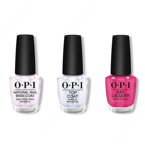 OPI - Nail Lacquer Combo - Base, Top & Strawberry Waves Forever