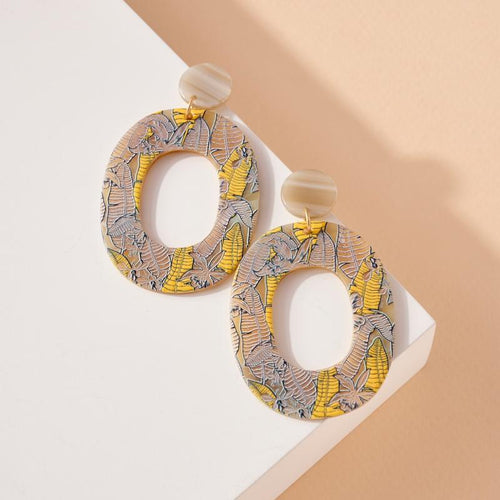 Palm Leaves Oval Dangling Earrings