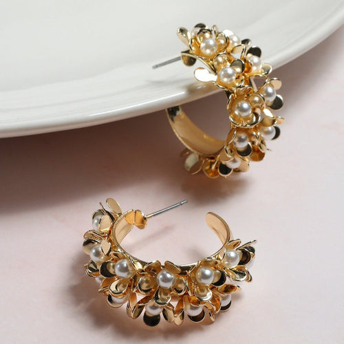 Pearly Petals Huggie Earrings