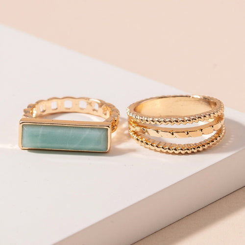 Rectangle Stone Ring Set