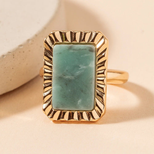 Rectangular Stone Metal Ring in Green