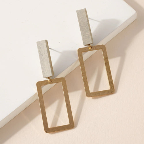 Rectangular Wood Dangling Earrings