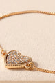 Rhinestone Heart Charm Bracelet in Gold - Bracelets at Beyond Polish