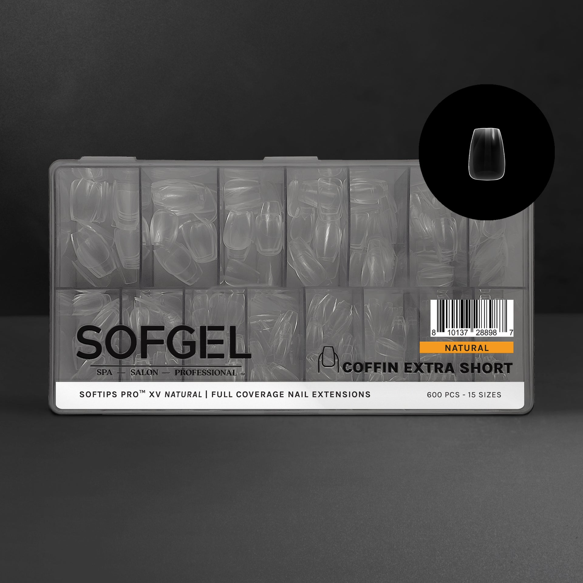 SOFGEL - Softips Pro XV Natural Coffin Extra Short - (600 Pcs) - Nail Extensions at Beyond Polish