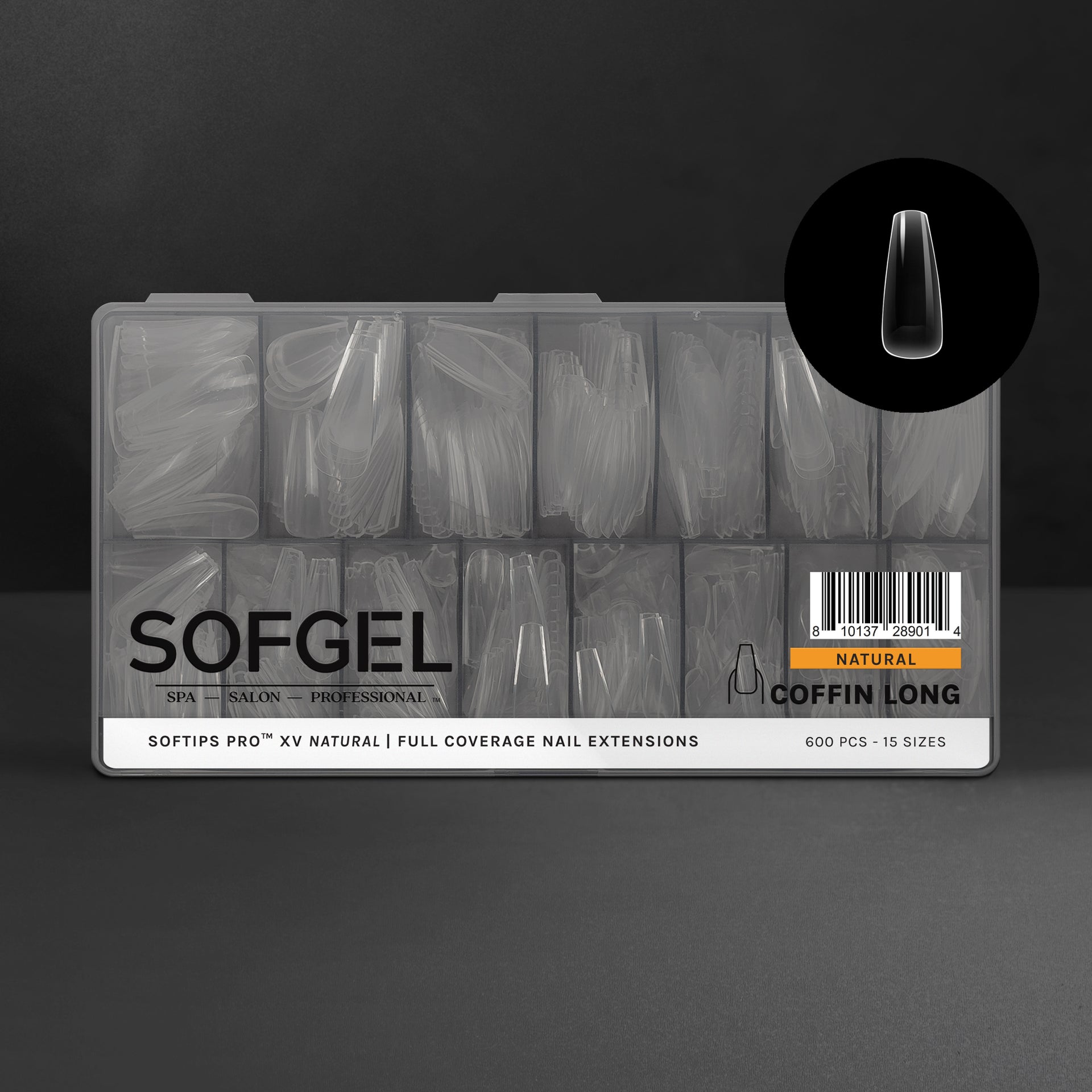 SOFGEL - Softips Pro XV Natural Coffin Long - (600 Pcs) - Nail Extensions at Beyond Polish