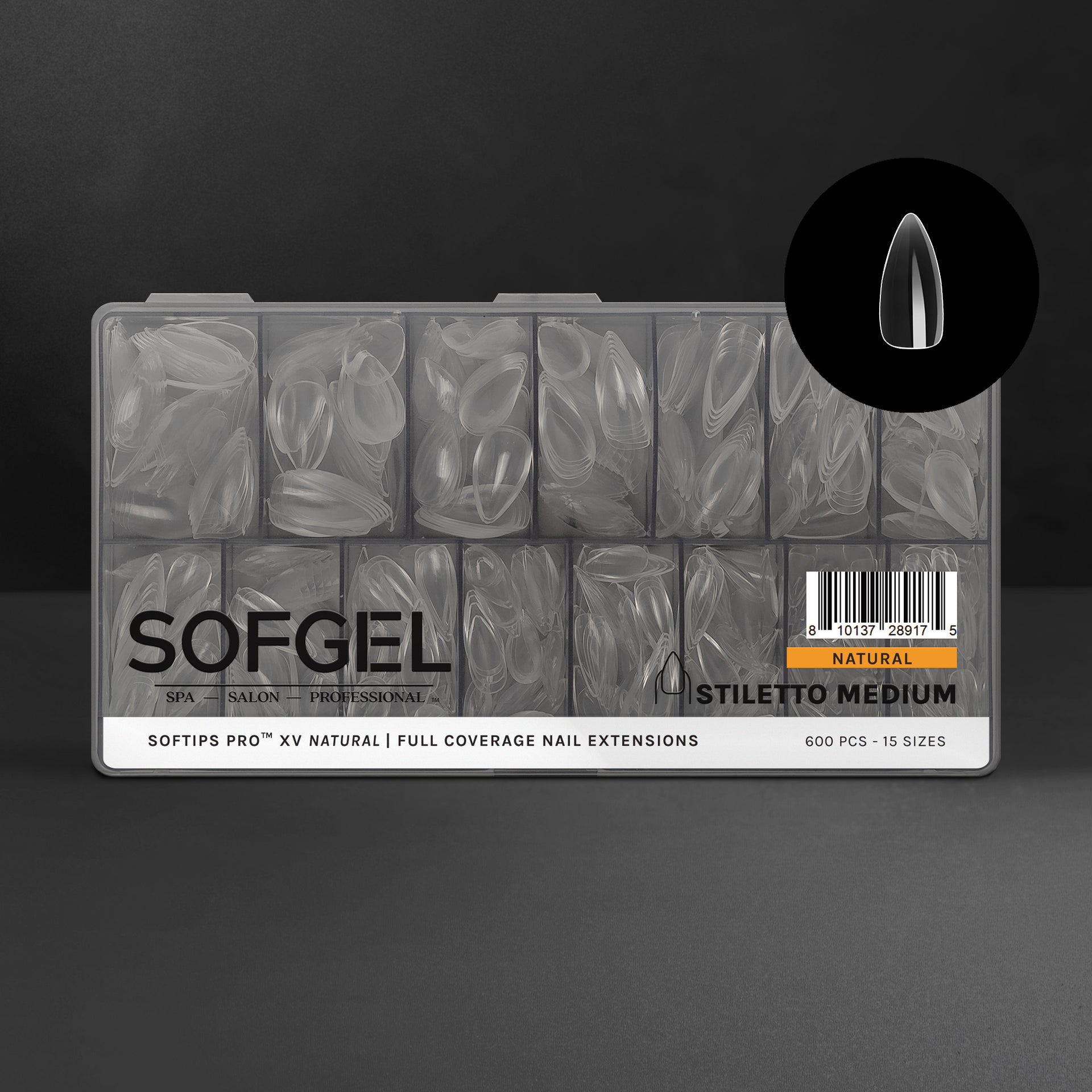 SOFGEL - Softips Pro XV Natural Stiletto Medium - (600 Pcs) - Nail Extensions at Beyond Polish