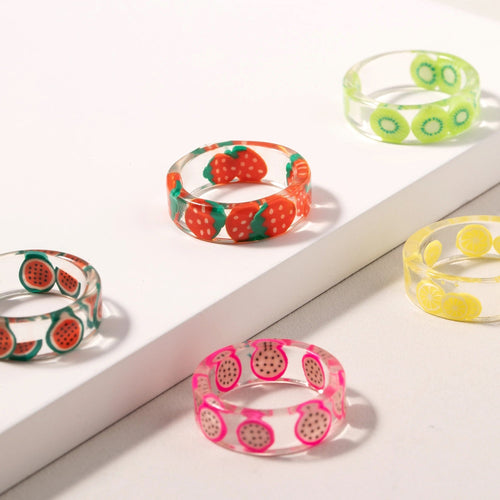 Set of 5 Fruit Resin Rings