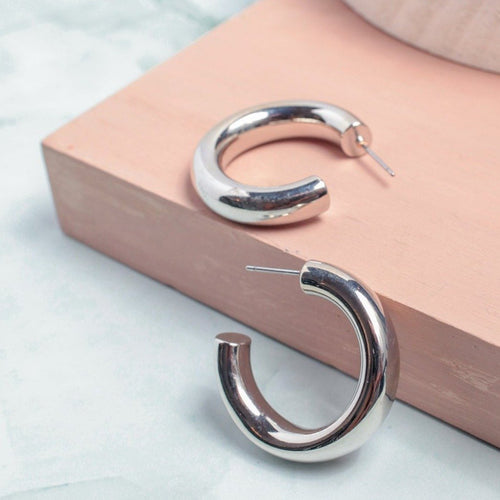 Small Tube Hoop Earrings in Silver