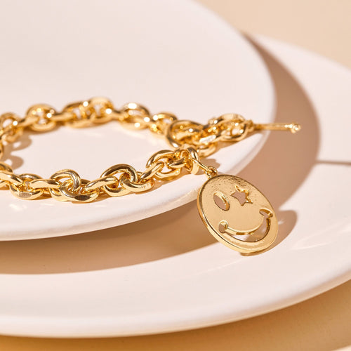 Smiley Face Charm Bracelet in Gold
