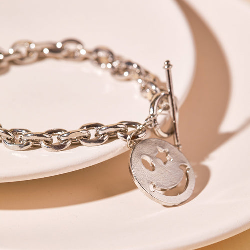 Smiley Face Charm Bracelet in Silver