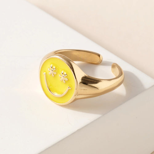 Smiley Face Signet Open Ring