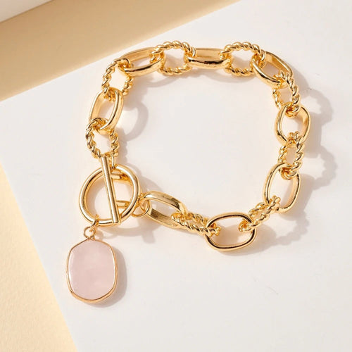 Stone Charm Metal Chain Linked Bracelet