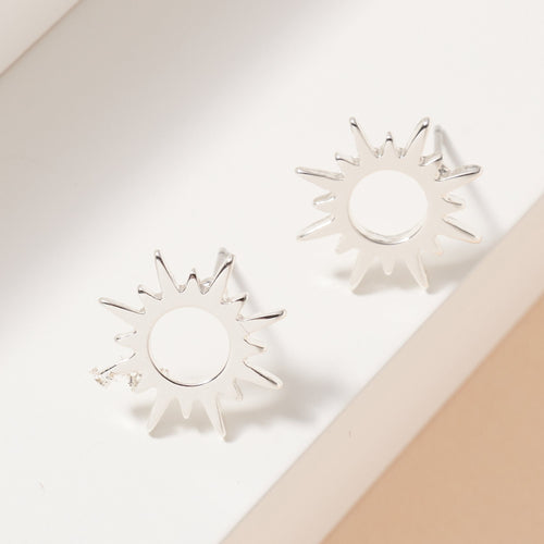 Sun Metal Stud Earrings in Silver