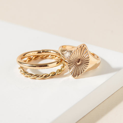 Sunburst Signet Rings Set