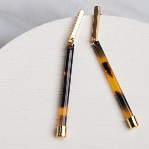 Tortoise Resin Bar Drop Earrings