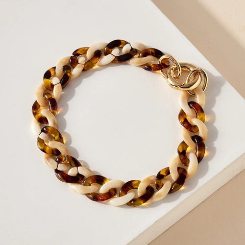 Two Toned Resin Chain Bracelet in Brown