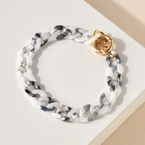 Two Toned Resin Chain Bracelet in White