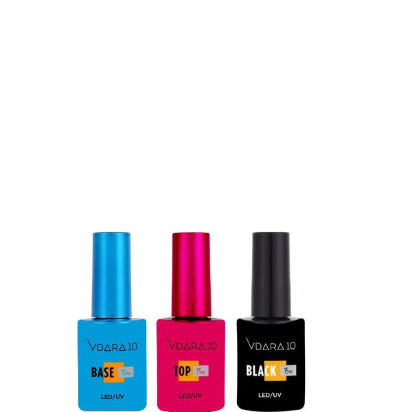 Vdara10 - Gel Combo - Top, Base, & Black 0.5 oz (3pcs) - Top & Base Coats at Beyond Polish