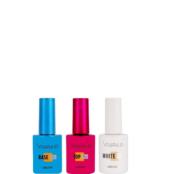 Vdara10 - Gel Combo - Top, Base, & White 0.5 oz (3pcs) - Top & Base Coats at Beyond Polish