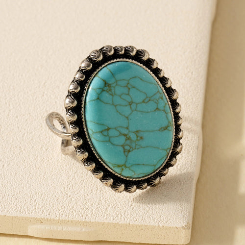 Western Oval Stone Open Ring in Teal