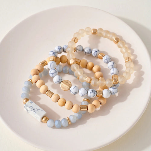 Wood Stone Beaded Bracelet Set